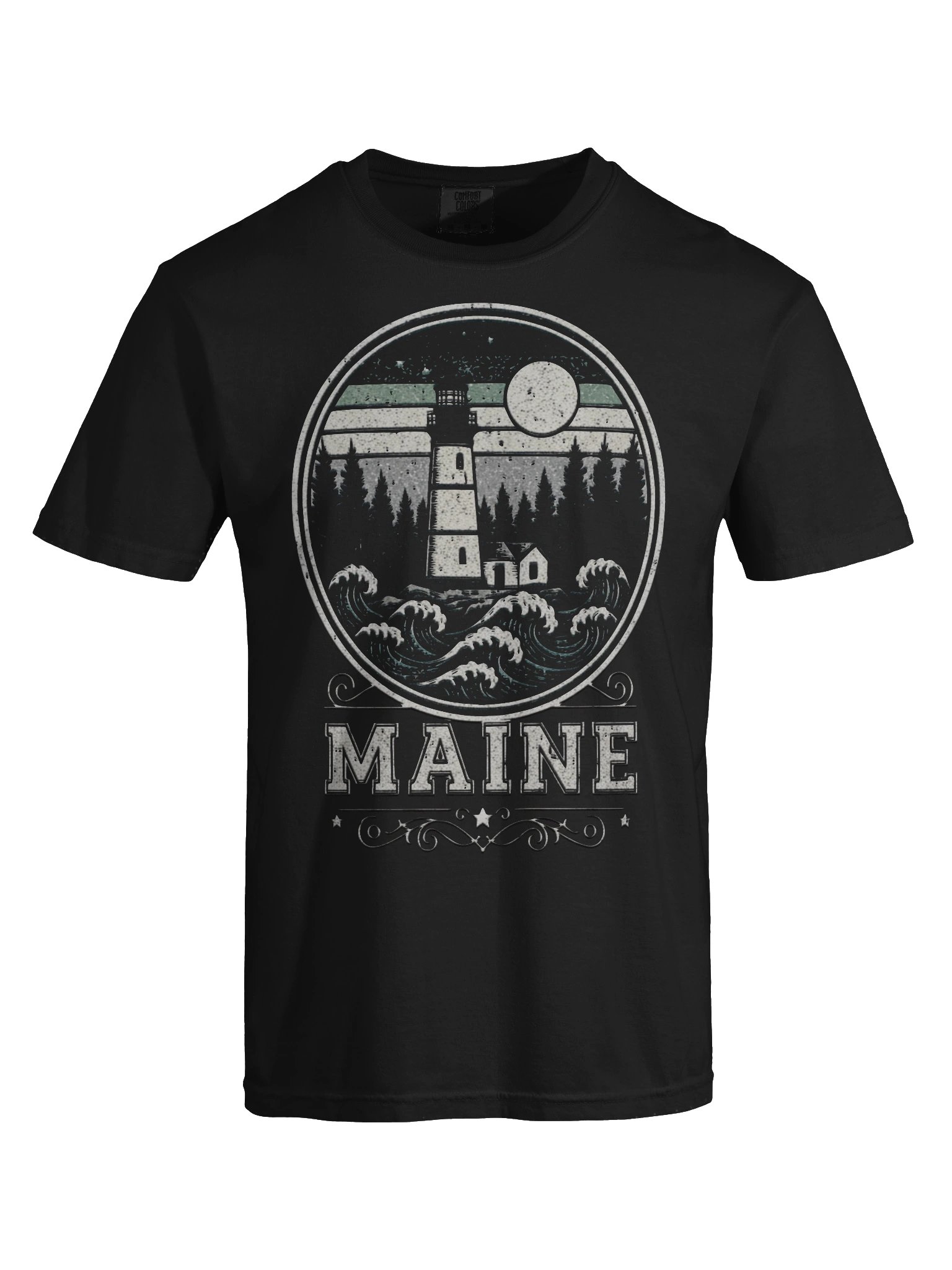 Maine Lighthouse Waves T-Shirt | Vintage Coastal Travel Tee product image (5)