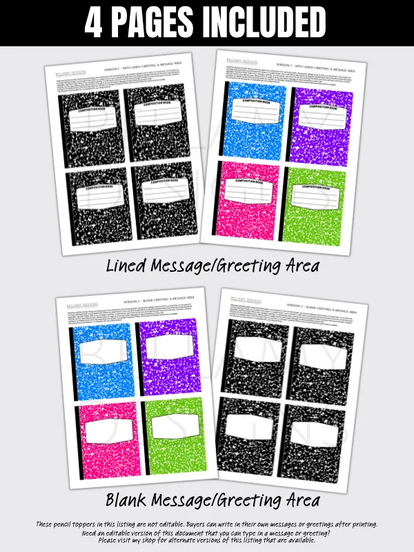 Notebook Pencil Toppers - Composition Notebook Printable product image (5)