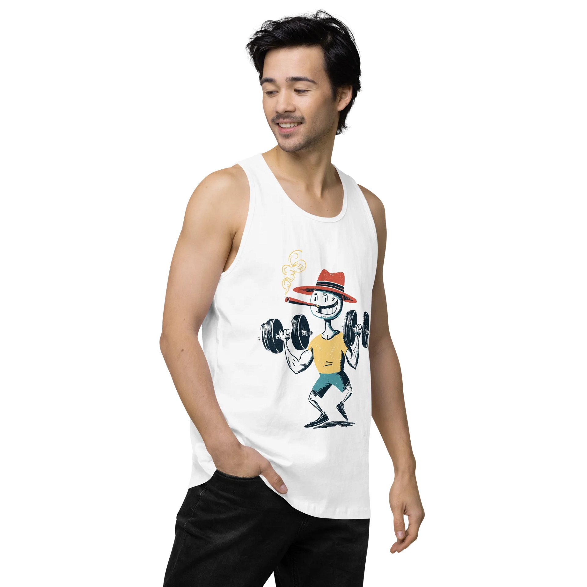 Strong & Smokin’ – Retro Gym Cartoon Tank Top product image (3)