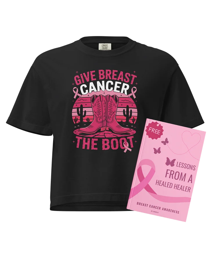 Give Breast Cancer the Boot Pink Western Boots Heavyweight Boxy T-Shirt + Free Ebook product image (1)