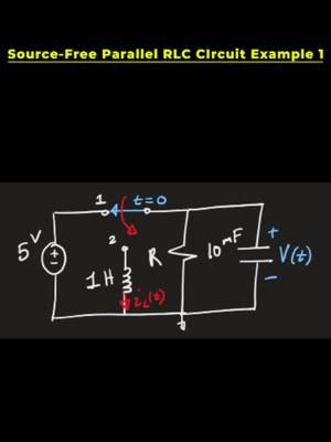 Source free parallel RLC circuit example 1 - clearly explained This video walks through a complete source-free parallel RLC circuit example, using three different resistance values to demonstrate the three possible damping conditions: overdamped, critically damped, and underdamped. For each case, the damping parameters are analyzed to determine how the natural response v(t) behaves. The corresponding equation for v(t) is then derived for each damping condition, and all three responses are graphed from t=0 to t→∞. This provides a clear visual comparison of how changing the resistance affects the transient behavior of a parallel RLC circuit. Perfect for students studying parallel RLC circuits, second-order circuits, natural response, damping, transient analysis, and electrical engineering circuit analysis. Check out my other videos: https://www.youtube.com/watch?v=WCi73_4KLf4 Check out my full playlist on Circuits I: https://www.youtube.com/watch?v=FsUBmLerrZI&list=PLBbMkHgmCUDNJwviGeZ-gWBD1nNJYr8Ck    Check out the webpage: https://professorgovalla.com/ Follow me on:  YouTube: https://www.youtube.com/@ProfessorGovalla Instagram: www.instagram.com/professorgovalla TikTok: www.tiktok.com/@professorgovalla