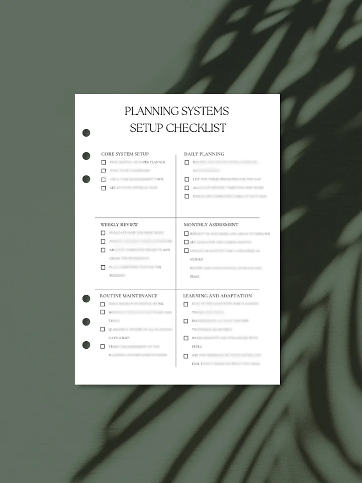 Planning System Setup Checklist | A5 Printable product image (1)