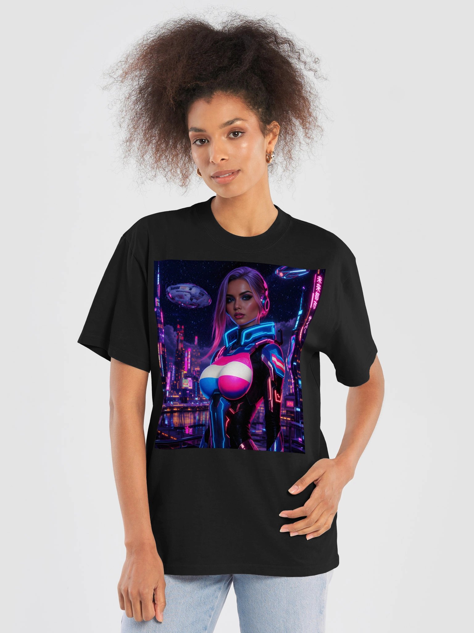 "Oversized Cyberpunk Trans Pride T-Shirt - Neon Sci-Fi Streetwear" product image (6)