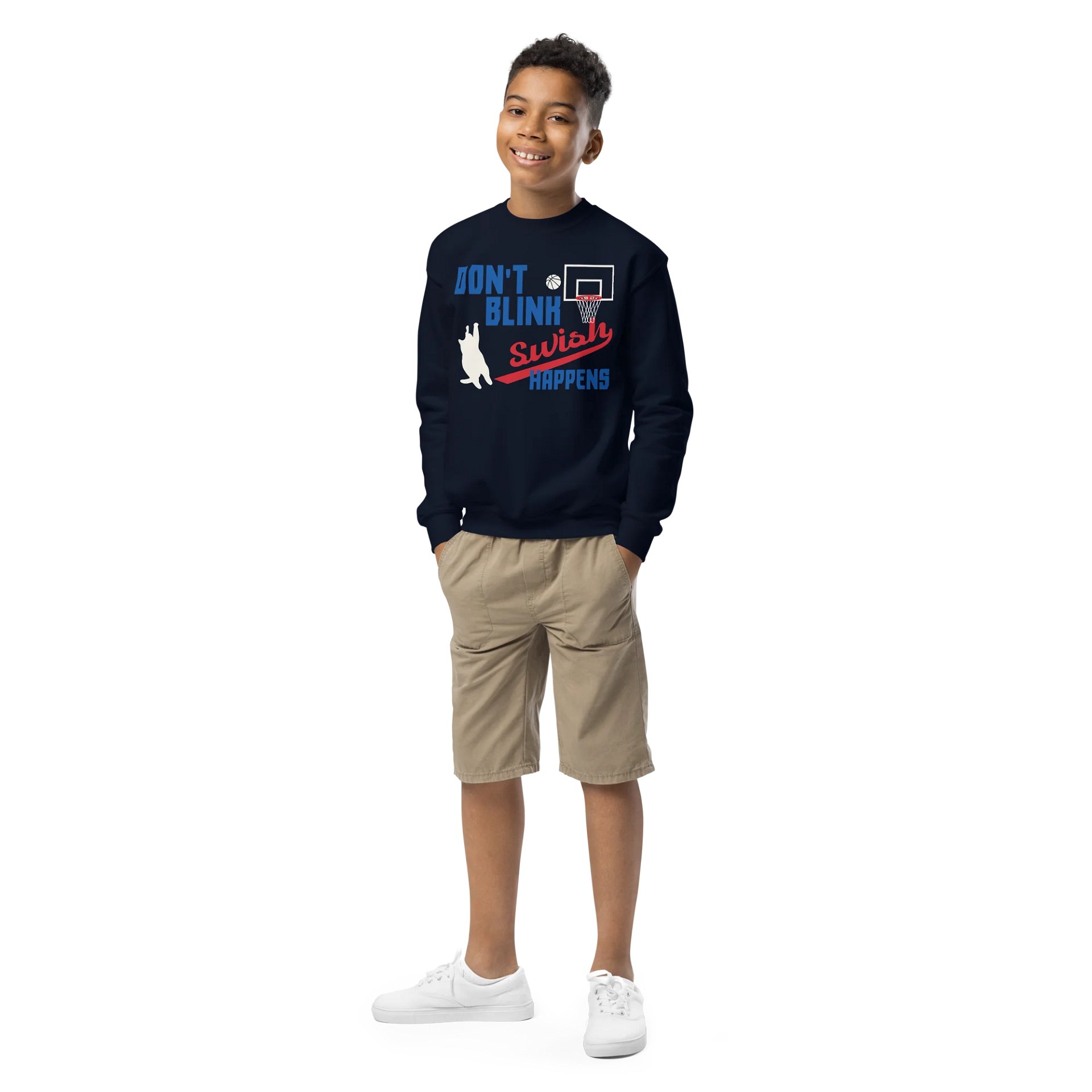 Basketball Cat (DON'T BLINK, Swish HAPPENS) - Unisex Youth Sweatshirt product image (2)