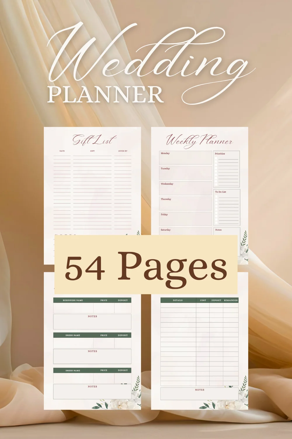 White Floral Wedding Planner Template product image (2)