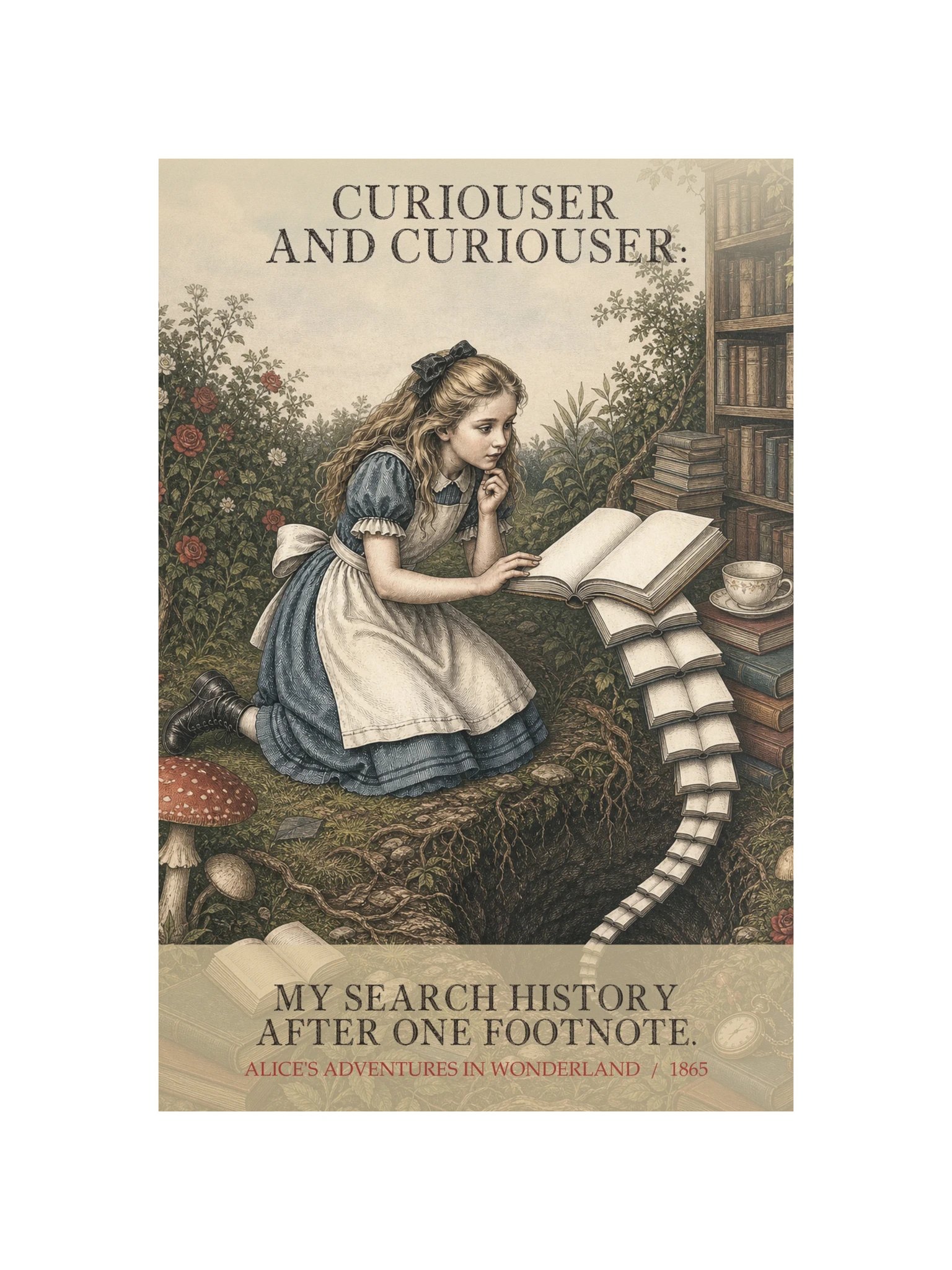 Curiouser Curiouser Search History After One Footnote -- Alices Adventures in Wonderland Art Print product image (12)
