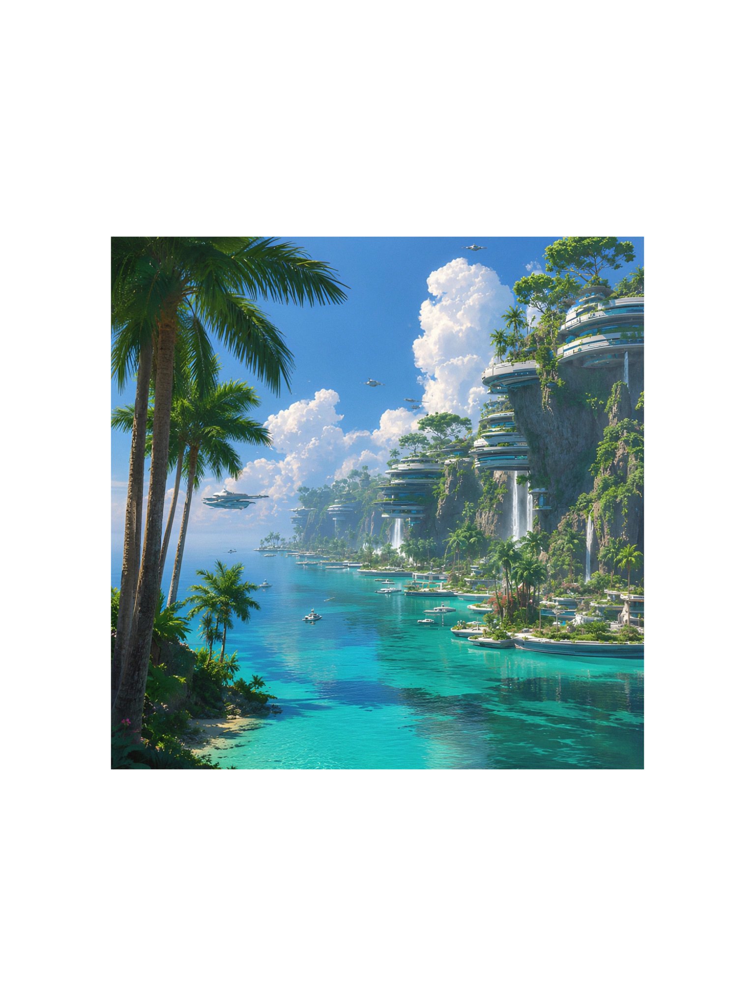 Tropical Sci-Fi Paradise Wall Art, Futuristic Island City Poster, Ocean Dreamscape 10x10 product image (3)