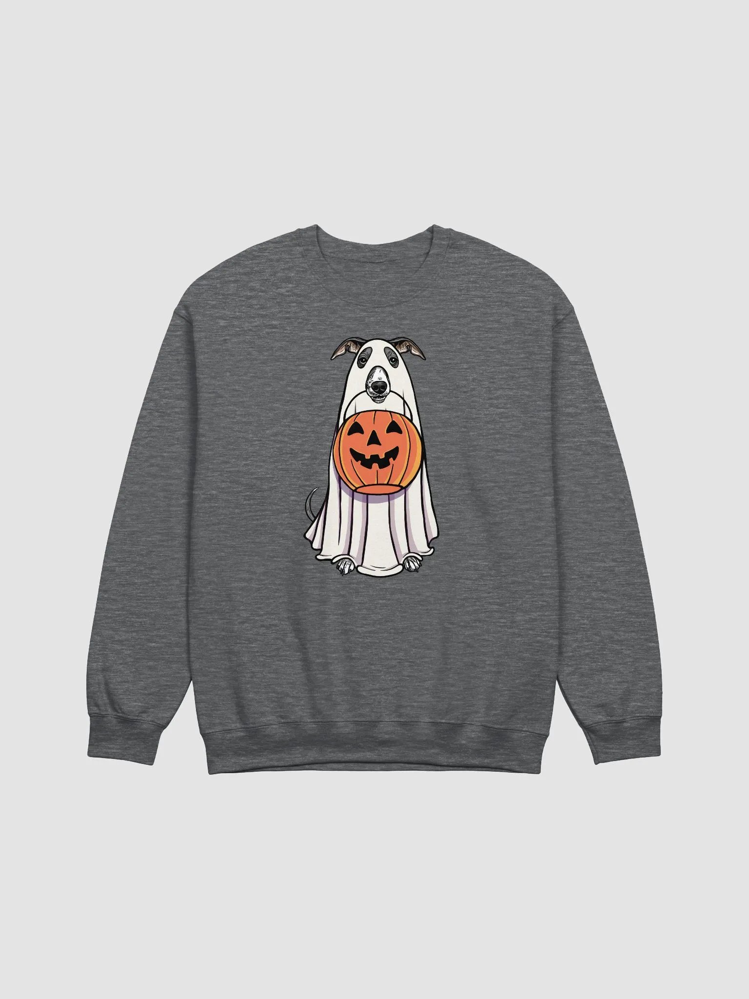 Funny Halloween Italian Greyhound(Blue & White) Sweatshirt | Funny Iggy Wearing a Ghost Costume and Holding a Pumpkin Basket product image (1)