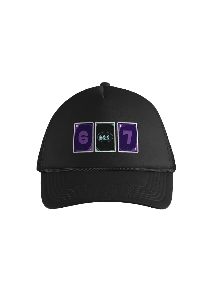 Black Trucker Hat - Six 7 Card Back with Purple Synergy product image (1)