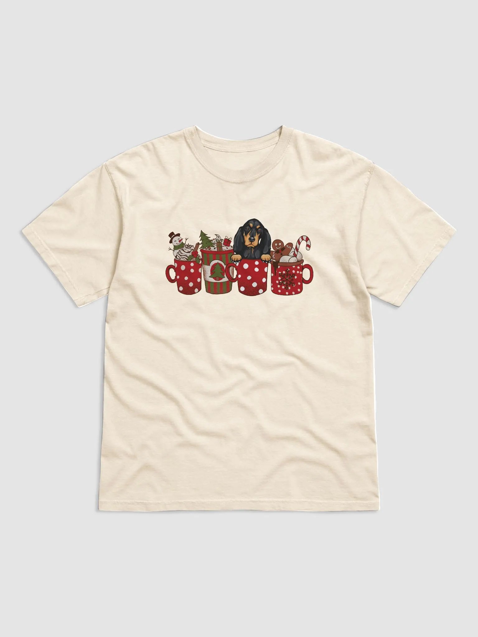 Cute Black & Tan Coonhound in a Christmas Cup T-Shirt | Funny Christmas Pup in a Cup product image (14)