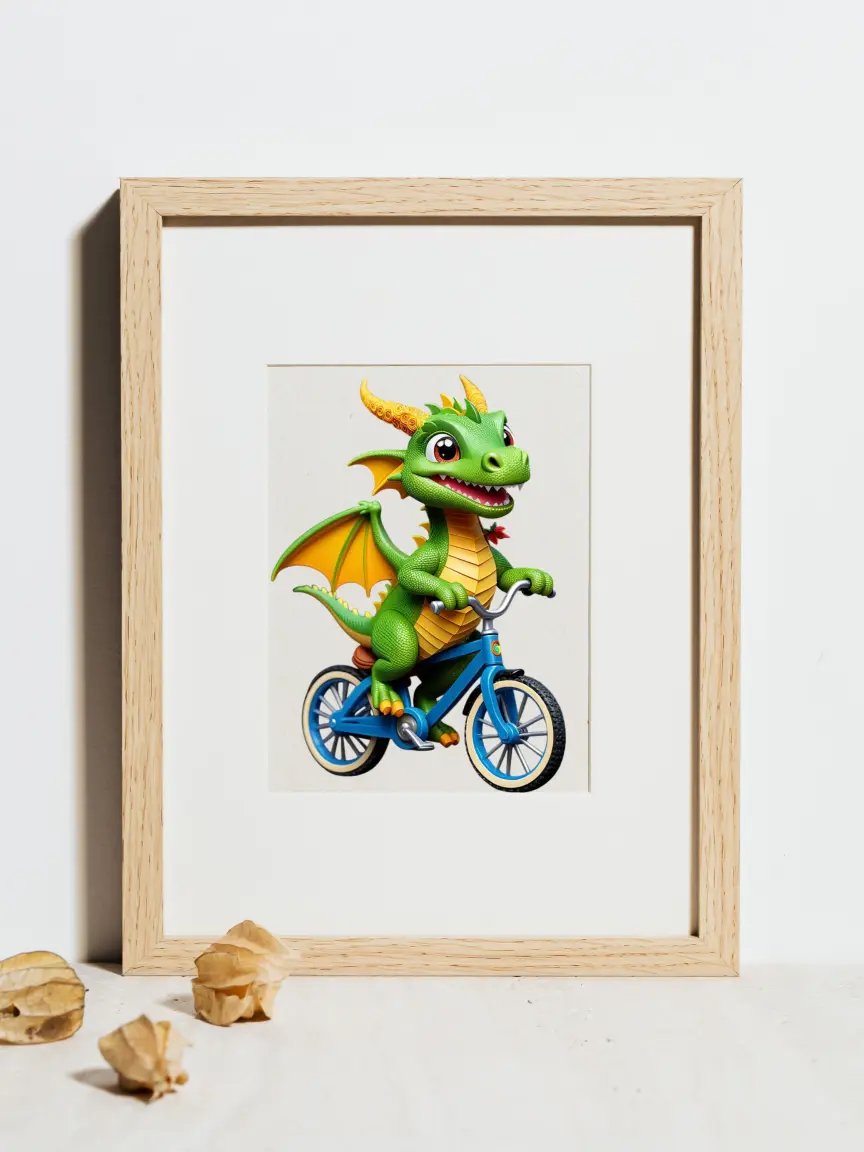 Baby Dragon Riding a Bike Kid Nursery Print Child Wall Art product image (3)