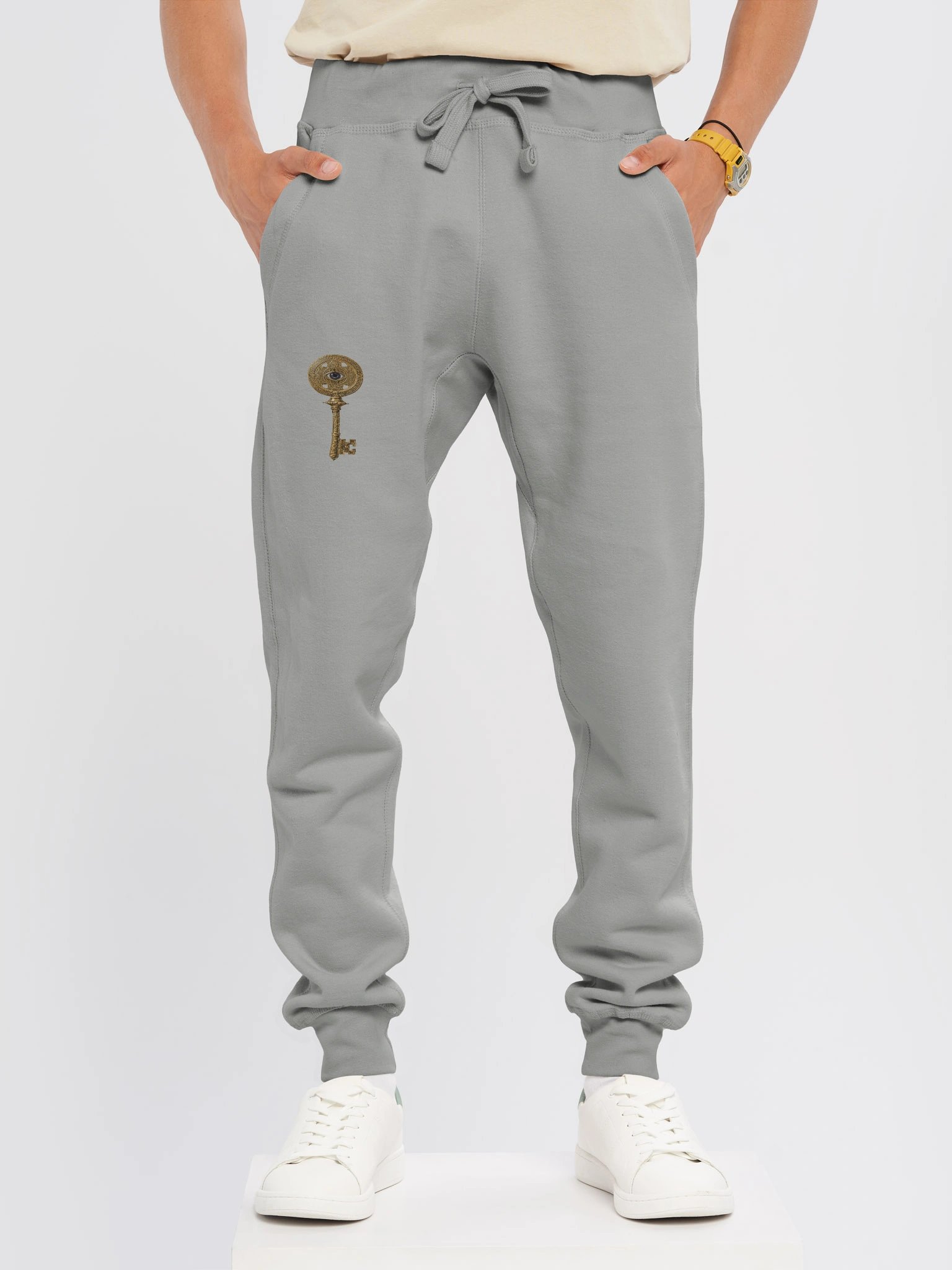 The Gatekeeper’s Key Fleece Joggers – Right Thigh & Back Lower Leg Print | Black | product image (3)