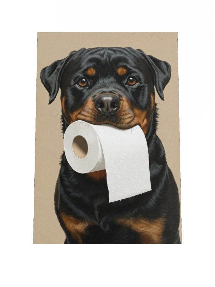 Rottweiler with toilet paper roll in mouth Poster product image (1)