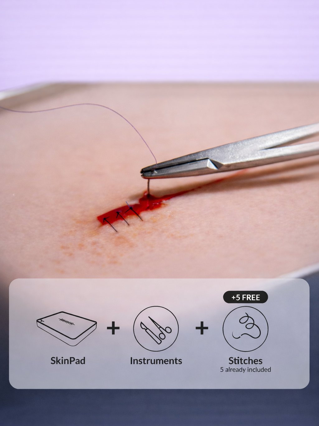 Hyperrealistic Suture Pad (that even bleeds) + Tools & Sutures product image (3)