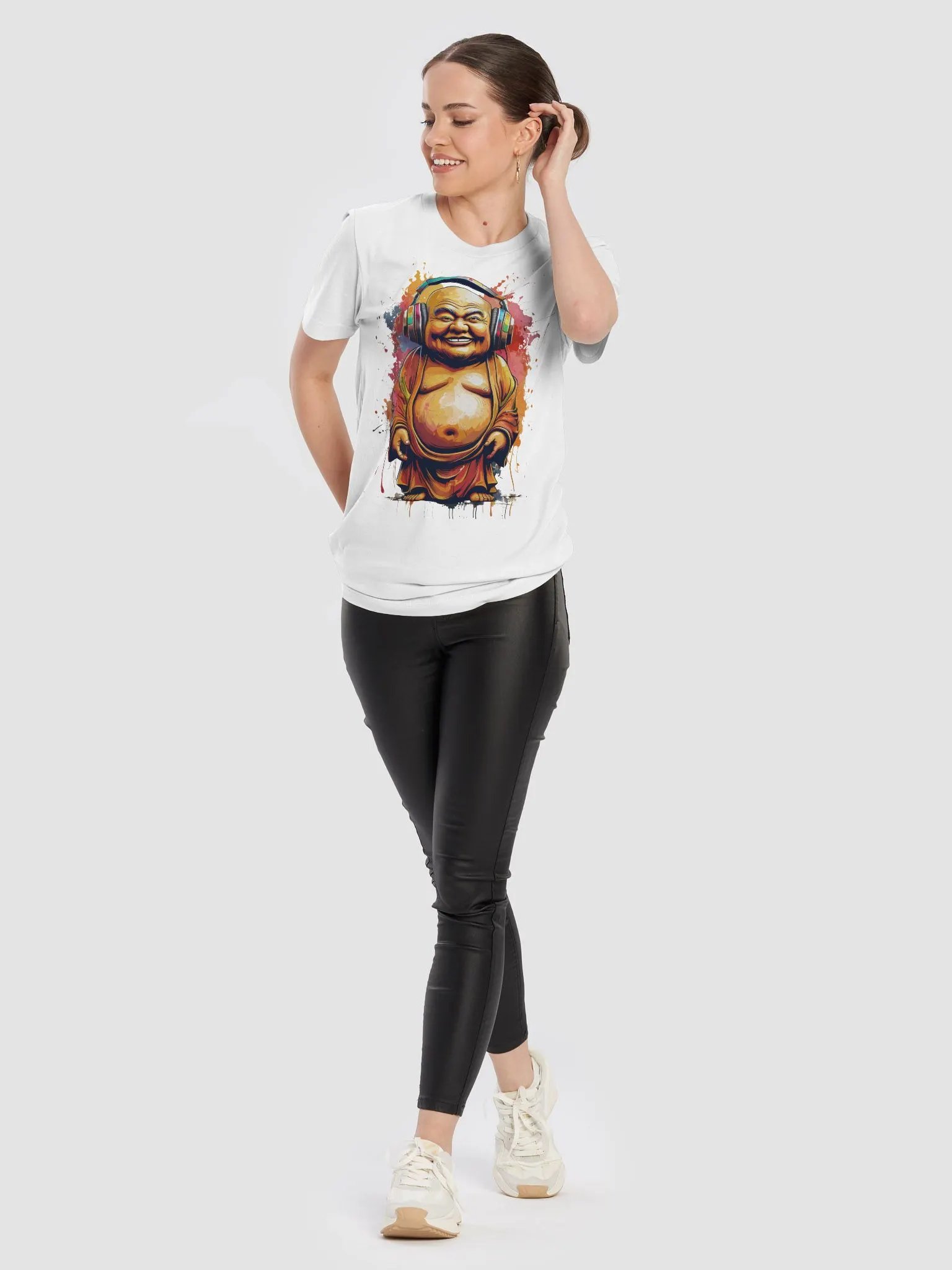 Happy Buddha in Headphones T-shirt product image (7)