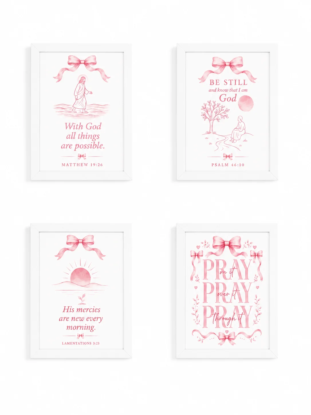 Pink Coquette Bow Framed Christian Wall Art Bundle Set of 4 product image (3)