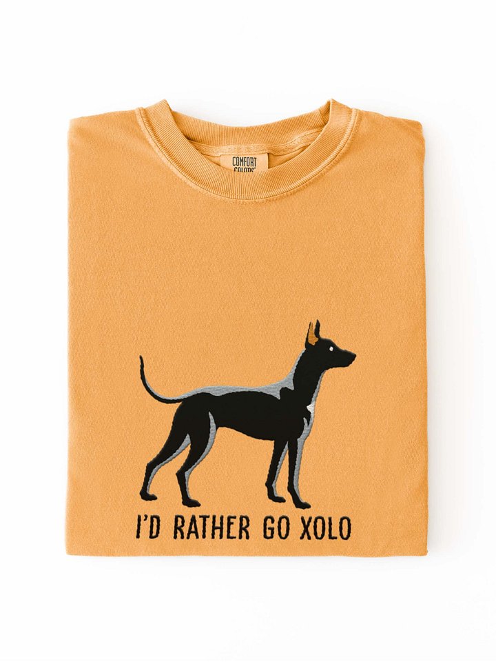 I'd Rather Go Xolo T-Shirt(Embroidered) of a Mexican Hairless Dog/Xoloitzcuintli(Black, Coated) product image (2)