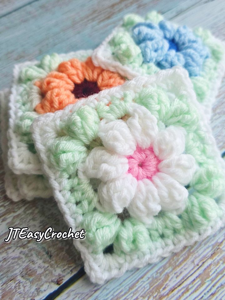 Cottagecore Crochet Flower Square Pattern & VIDEO, Floral Textured Afghan Block product image (1)