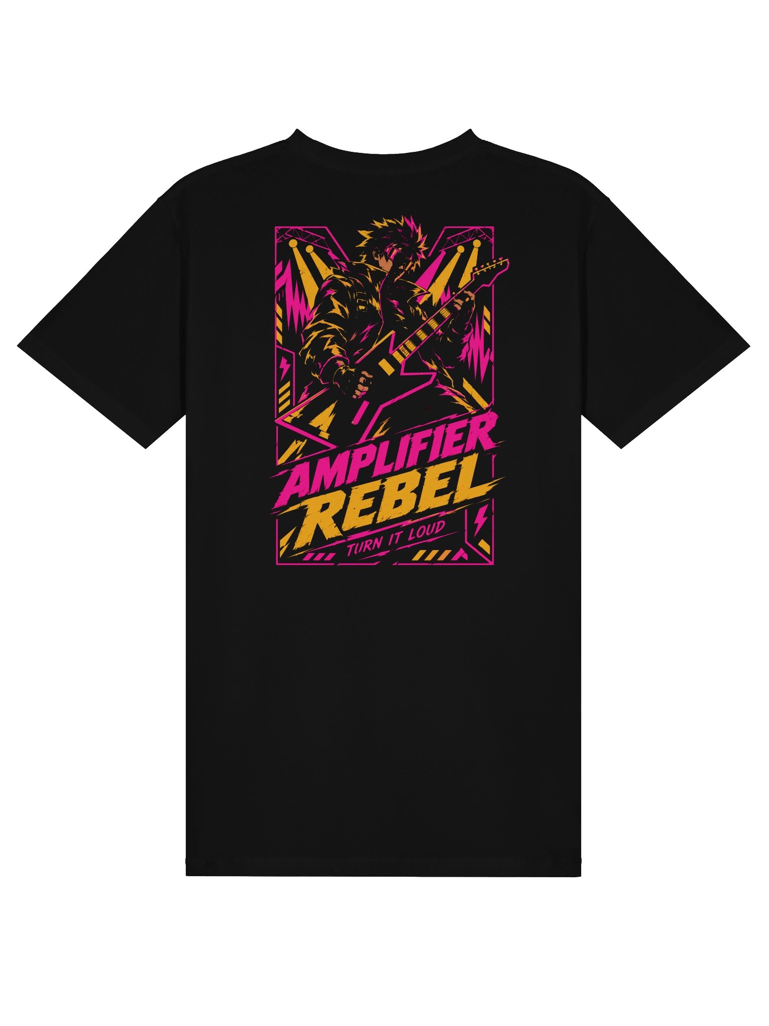 Amplifier Rebel Cyberpunk Rocker T-Shirt | Synthwave Anime Back Print Tee product image (1)