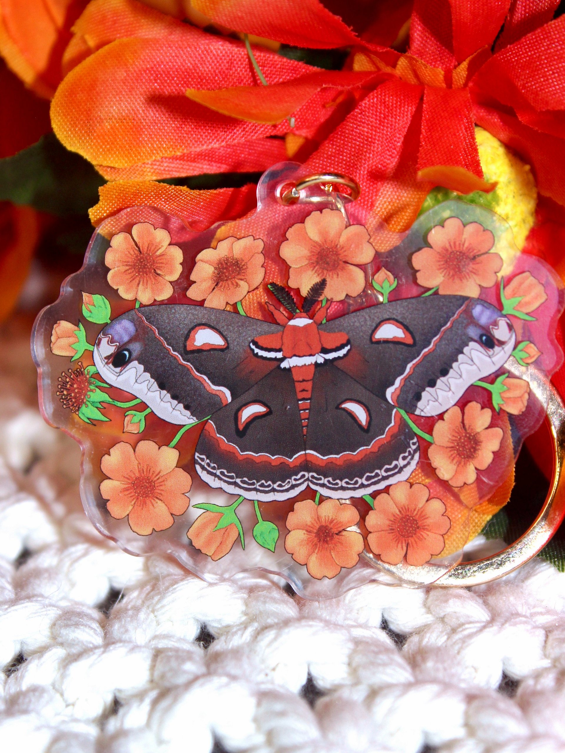 Floral Cecropia Moth Acrylic Keychain product image (4)