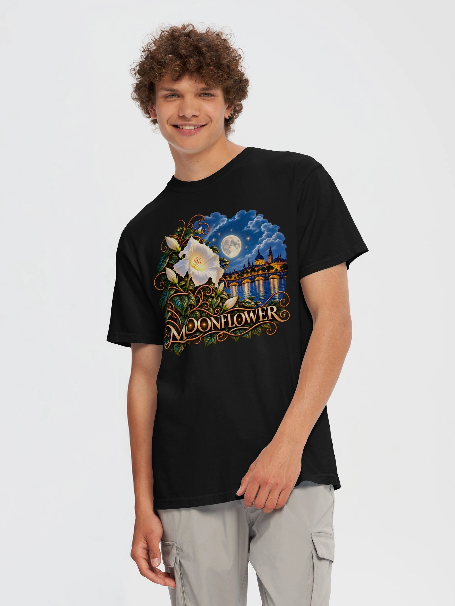 Moonflower – Moonlight & Floral Art T-Shirt by Elixir AJ product image (14)