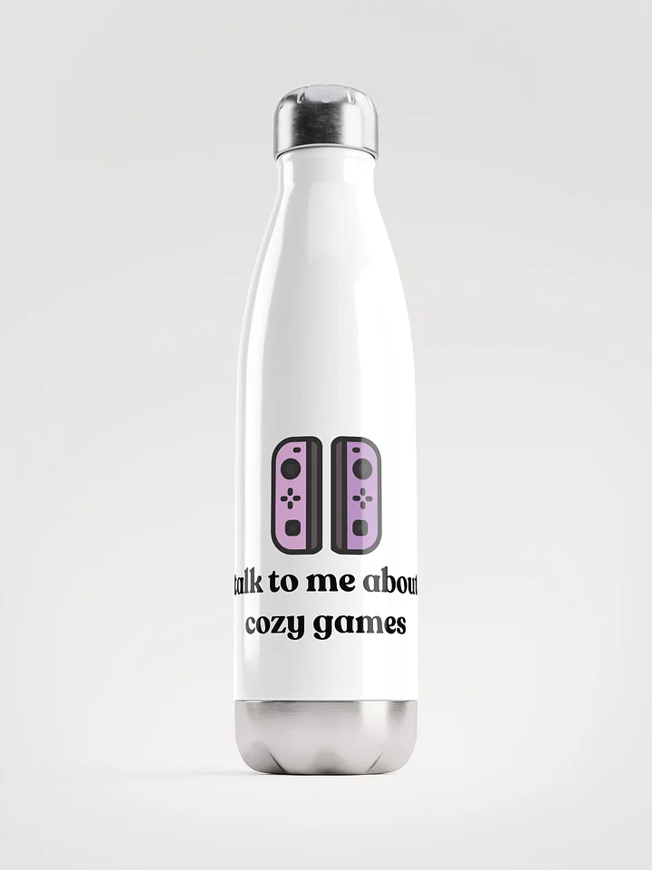 Talk to me about cosy games water bottle, white product image (1)