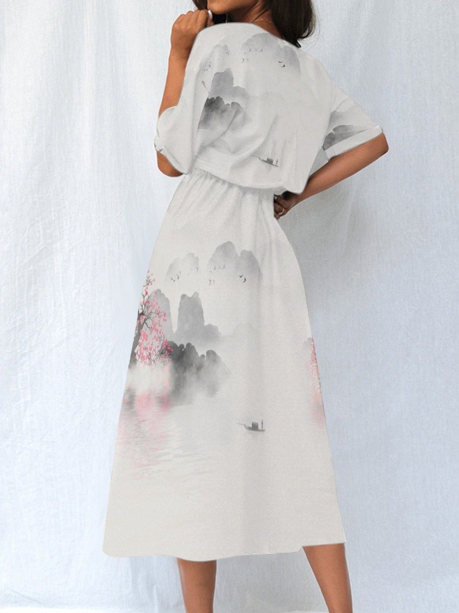 Blossom Mist Landscape Midi Dress product image (4)