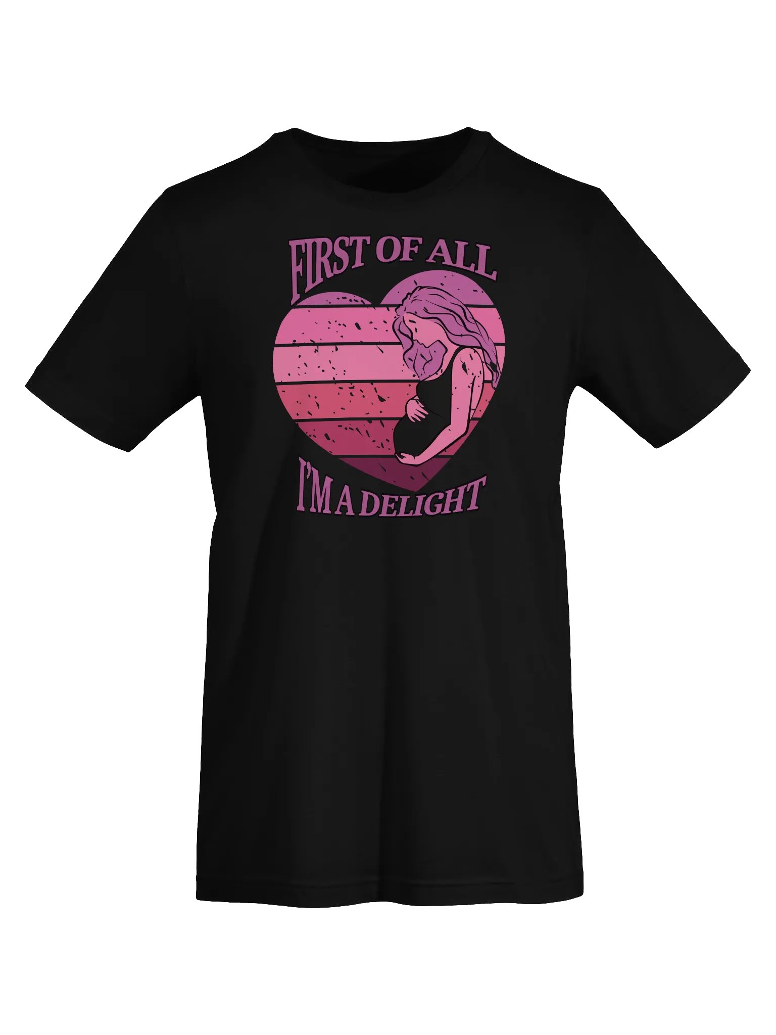 'First Of All I'm A Delight' Pregnancy Announcement T-Shirt | Pink Sunset Heart Graphic | Cute Expecting Mom Tee product image (8)