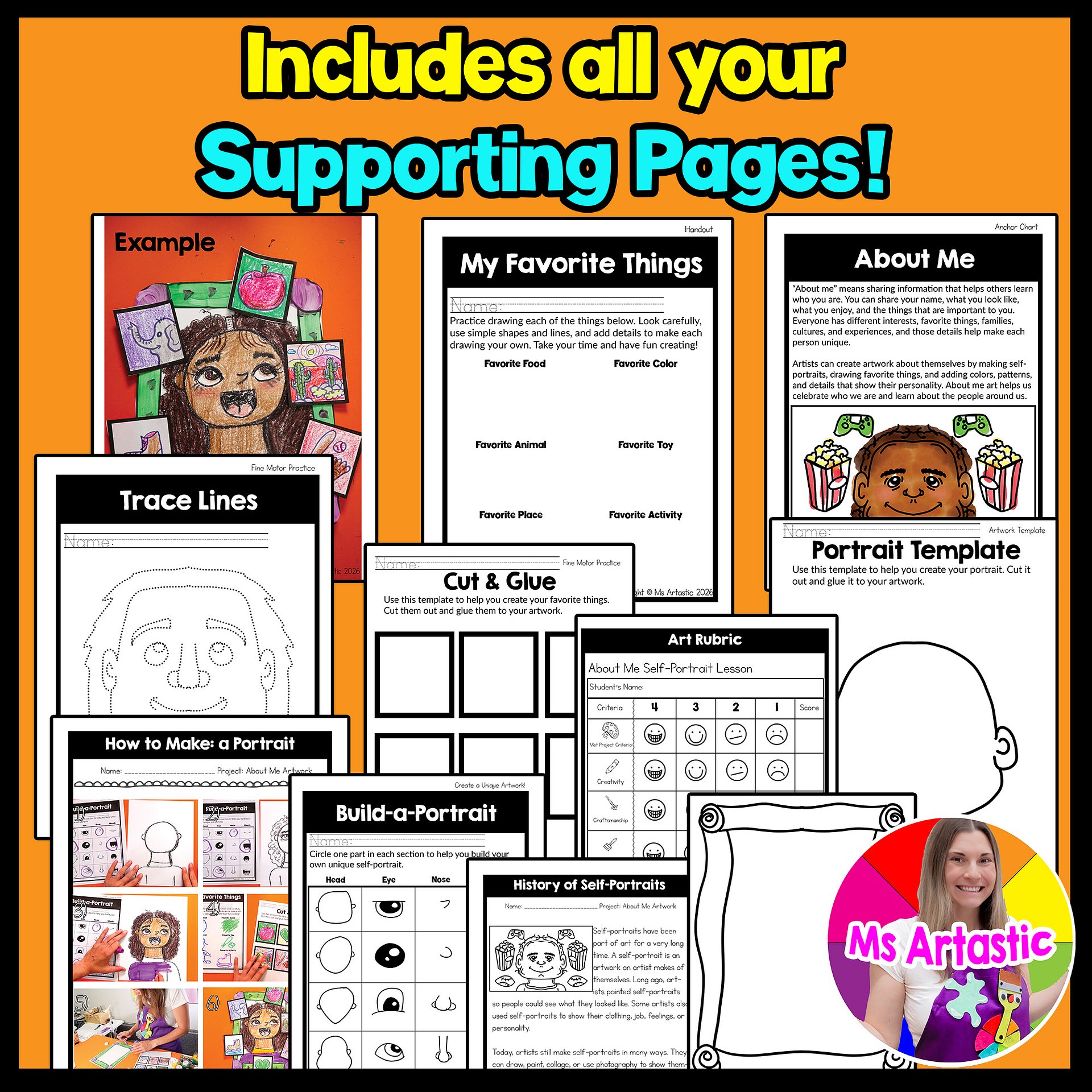 1st Grade Back to School About Me Art Lesson Portrait Favorite Thing Art Project product image (4)