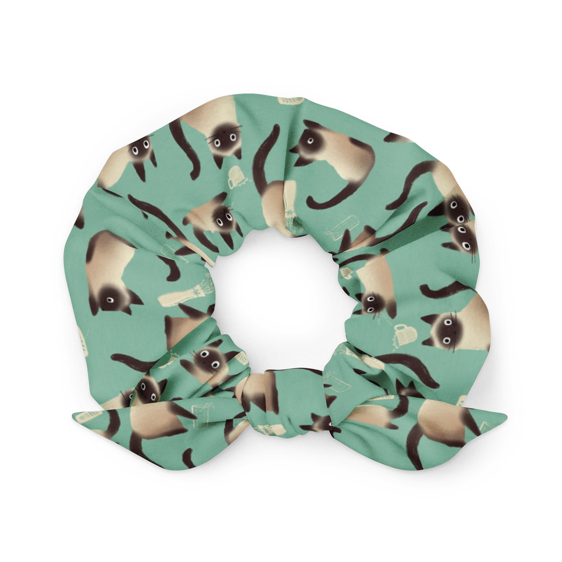 Siamese Cats Knocking Stuff Over Patterned Scrunchie, Mint product image (1)