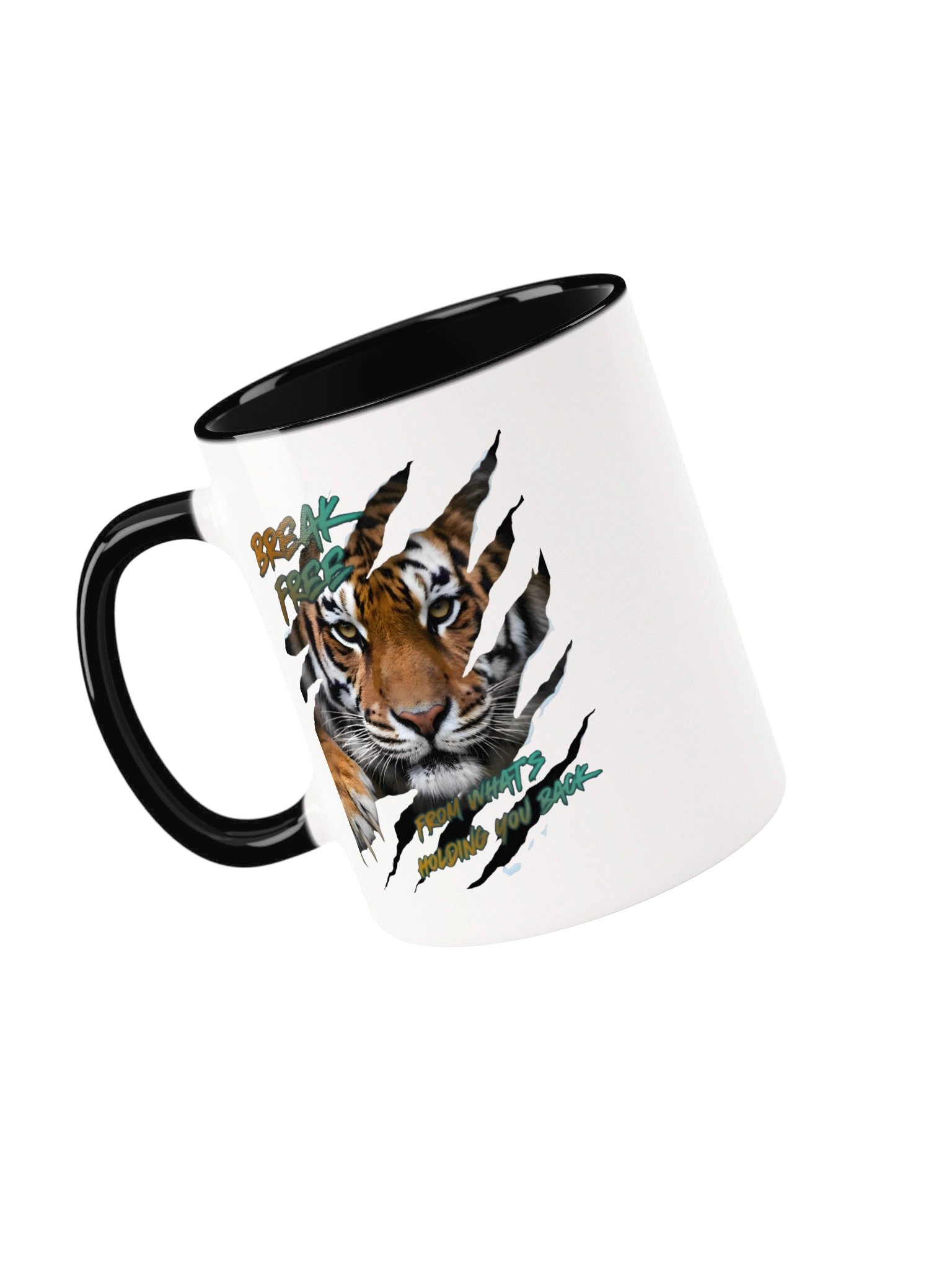 Encouraging Mug- Tiger Graphic- "Break Free From What's Holding You Back" - Ceramic Mug w/Color Inside by Mugz- Mental Health Inspiration by Mind Matter product image (3)