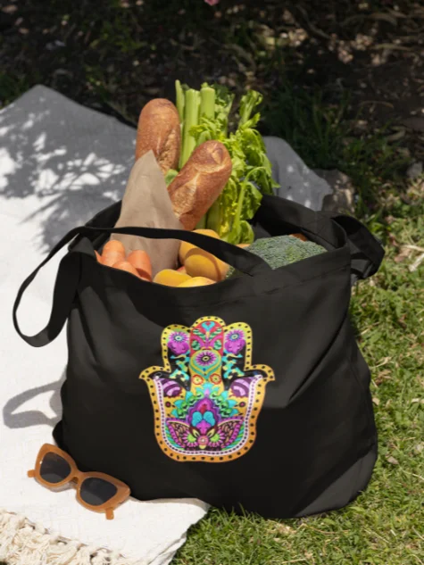 Radiant Hamsa Bloom - Eco-conscious Organic Cotton Tote product image (2)