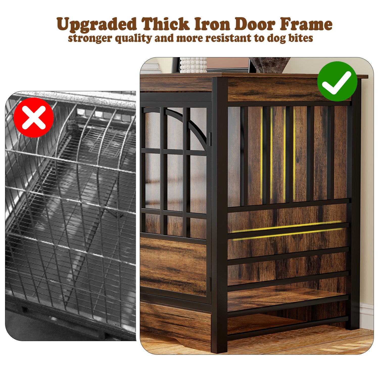52 inch Dog Crate Furniture, XL Indoor Dog Kennel for Extra Large Breeds, Heavy Duty Wooden Dog Cage with Double Arched Doors, TV Stand & End Table, Retro Brown product image (4)