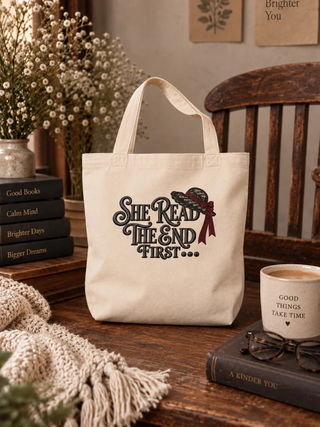 She Read the End First Book Lover Tote Bag | Vintage Literary Gift for Women product image (3)