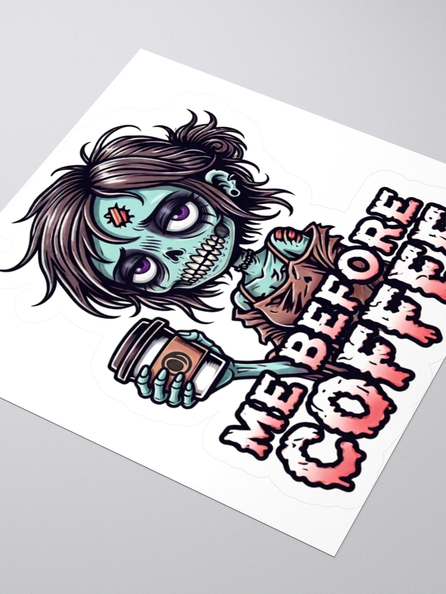 "Me Before Coffee" Zombie Chick Kiss-Cut Sticker | Me Before Coffee Collection product image (3)