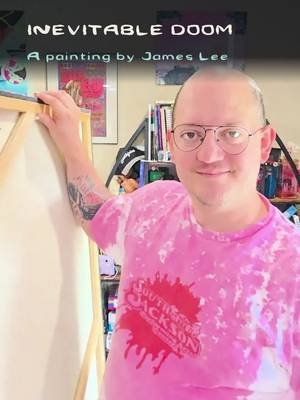 A canvas flip, then a change of clothes. Inevitable Doom: original painting by James Lee, now on our sports jersey. Music: “Broken Halos” by Quantaphoria. Link in bio. #Quantaphoria #WearableArt