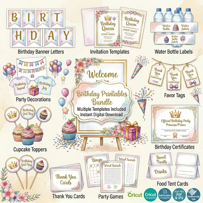 Birthday PNG Files | Instant Digital Download