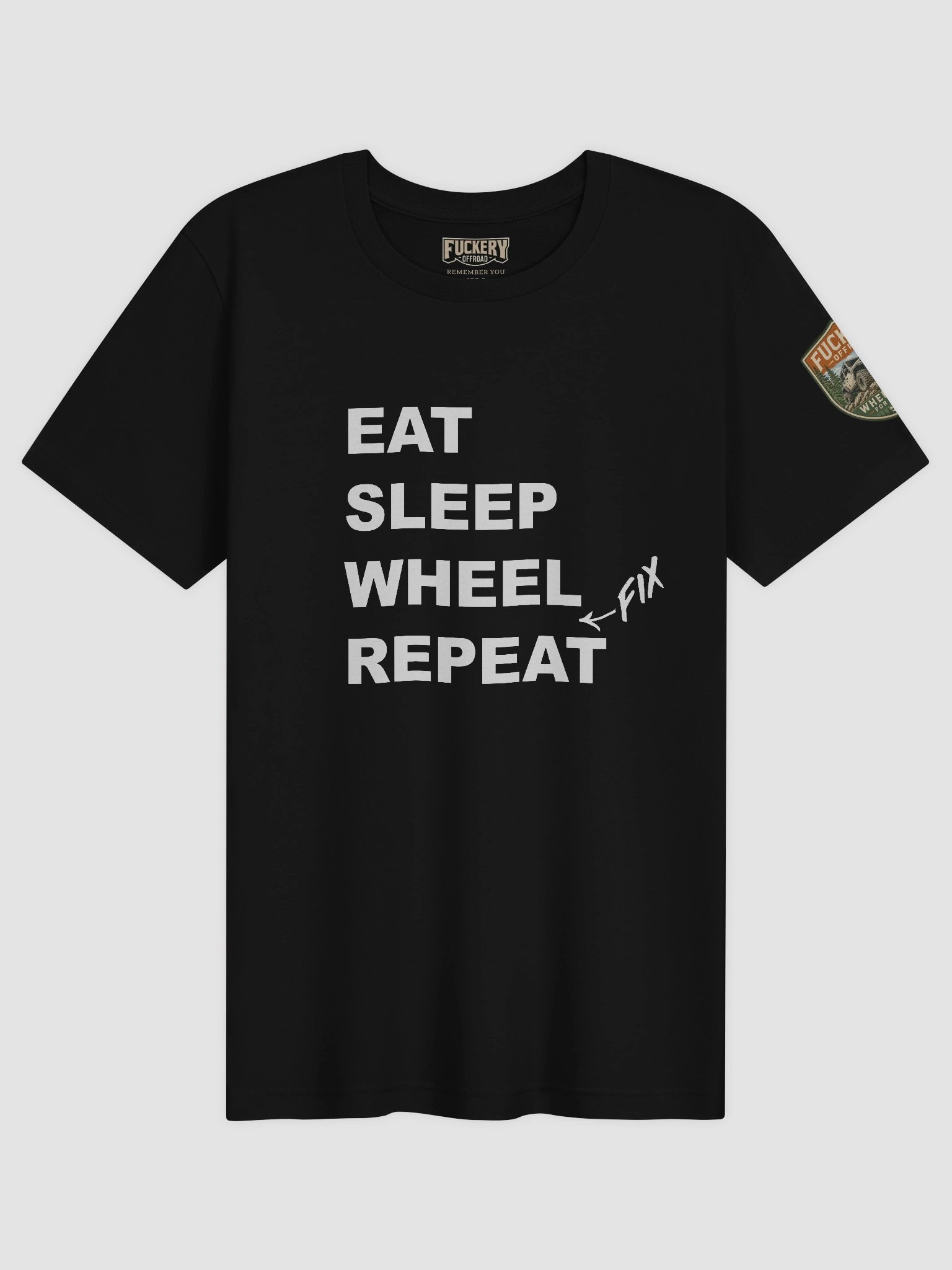 Unisex t-shirt with Eat Sleep Wheel Fix Repeat product image (1)