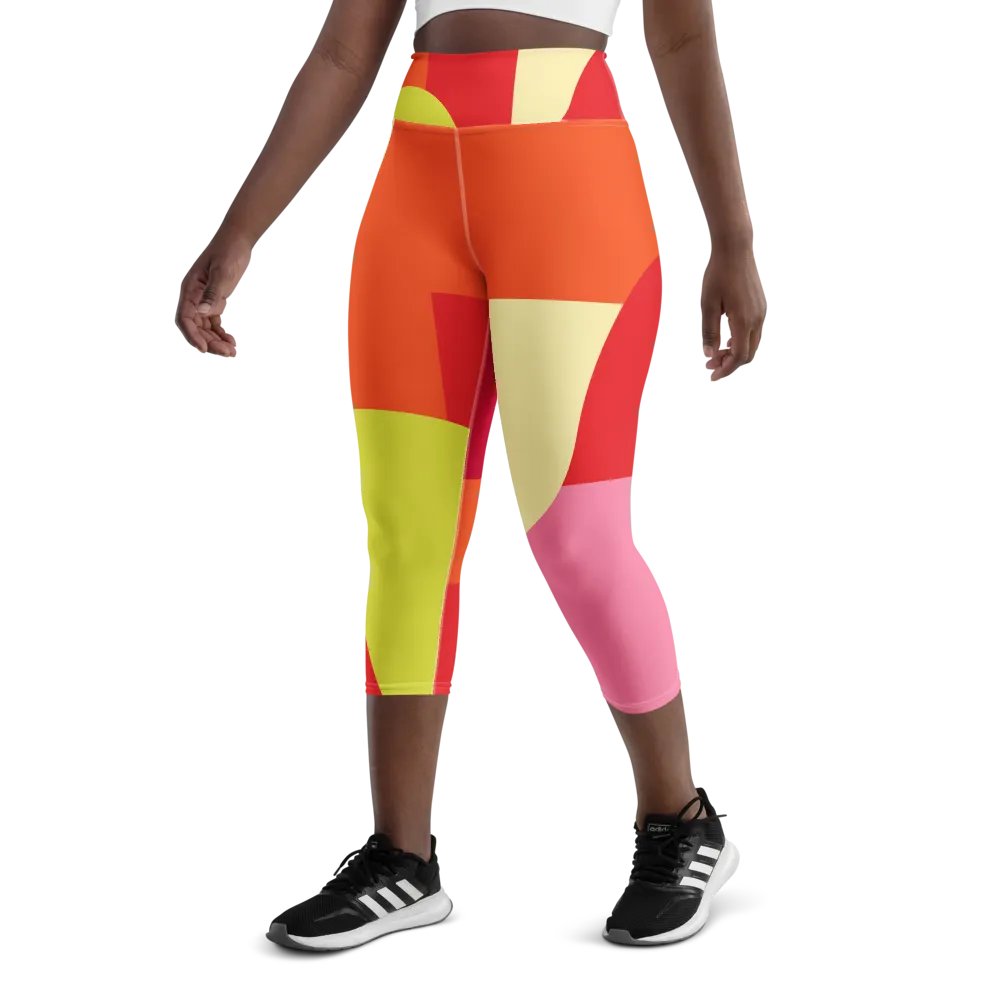 Colorful Large Abstract All-Over Geometric Print Capri Leggings product image (7)