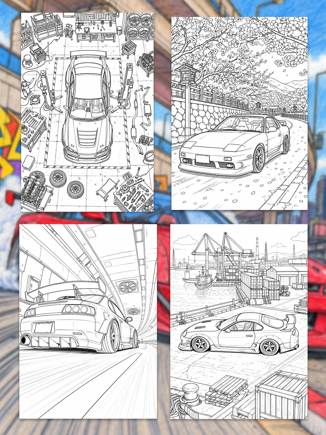 JDM Car Coloring Pages Printable | 25 Drift & Tuner Car Designs | Japanese Sports Car Coloring Book PDF product image (4)