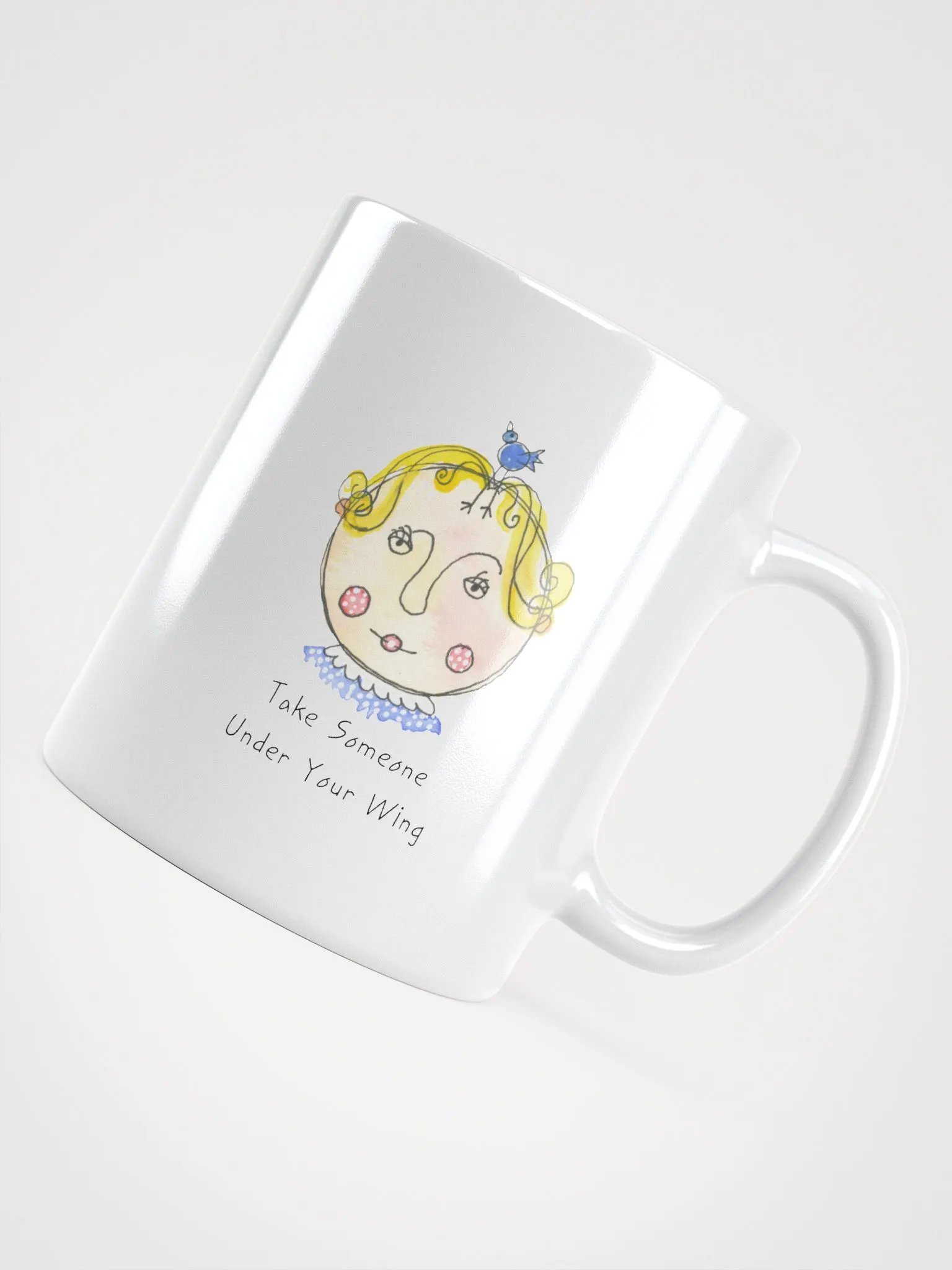 Whimsical Take Someone Under Your Wing Faces White Glossy Mug product image (4)