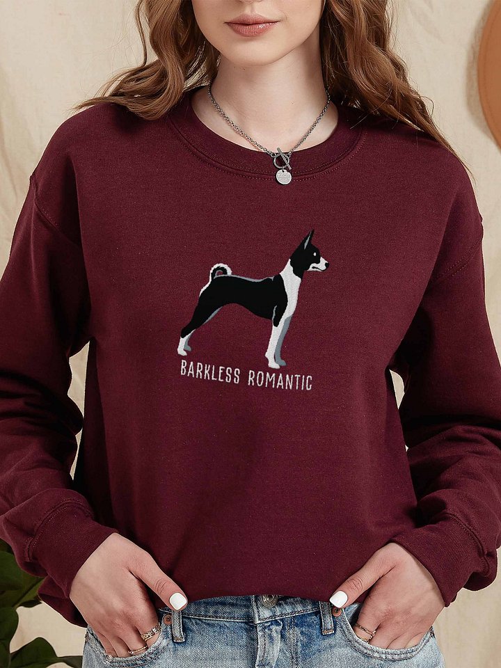 Barkless Romantic Sweatshirt (Embroidered) of a Basenji(Black & White) product image (2)