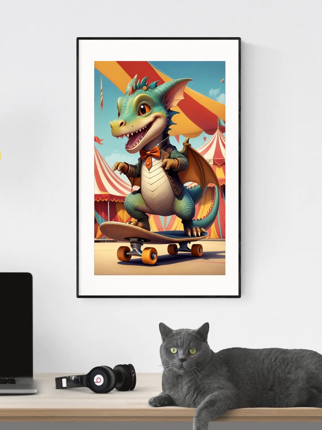 Circus Dragon on Skateboard Kid Nursery Print Child Wall Art product image (5)