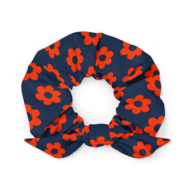 Orange and Midnight Blue Fan Flower Scrunchie with Bow product image (1)