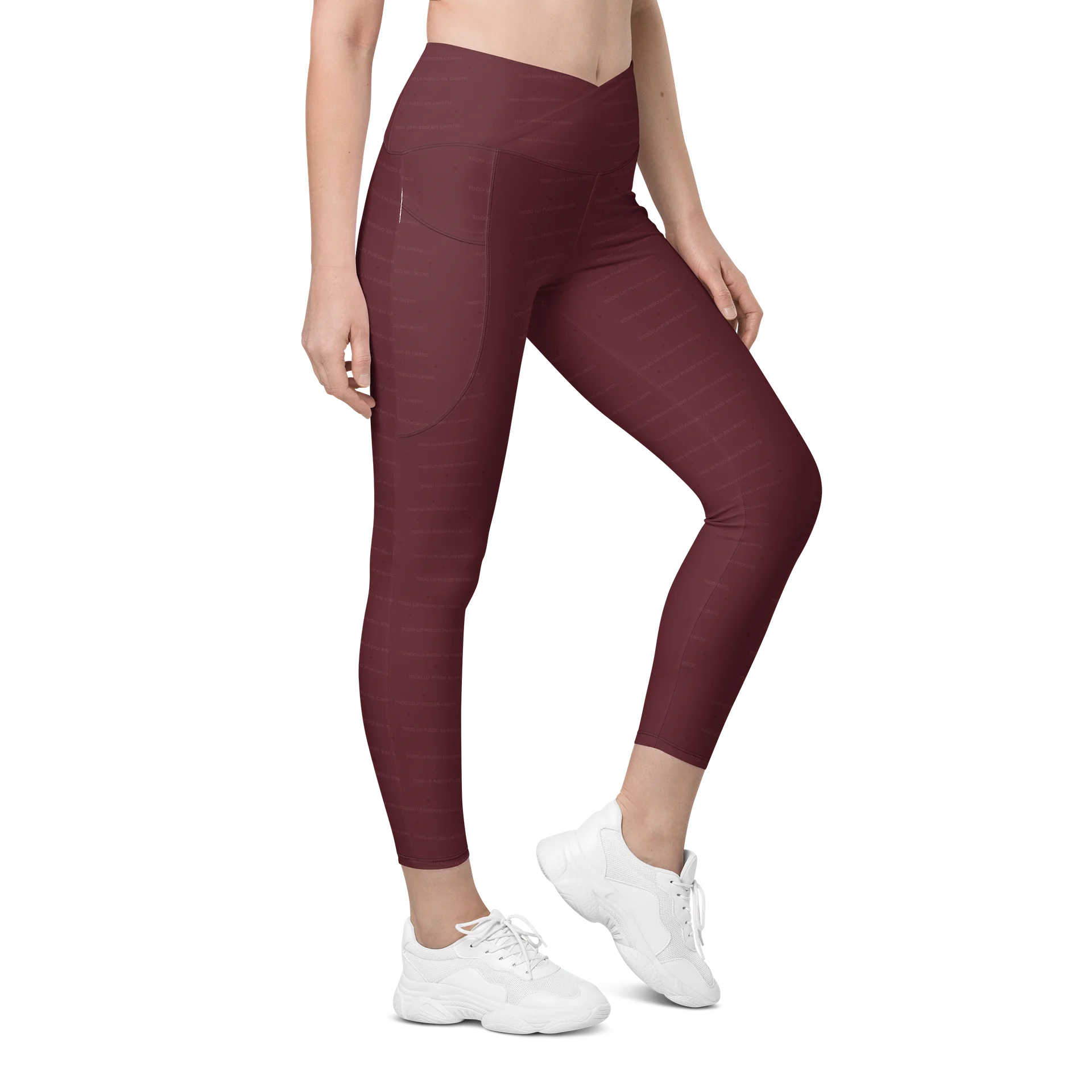 Crossover Leggings with Pockets — Women Who Lift (Burgundy) product image (5)