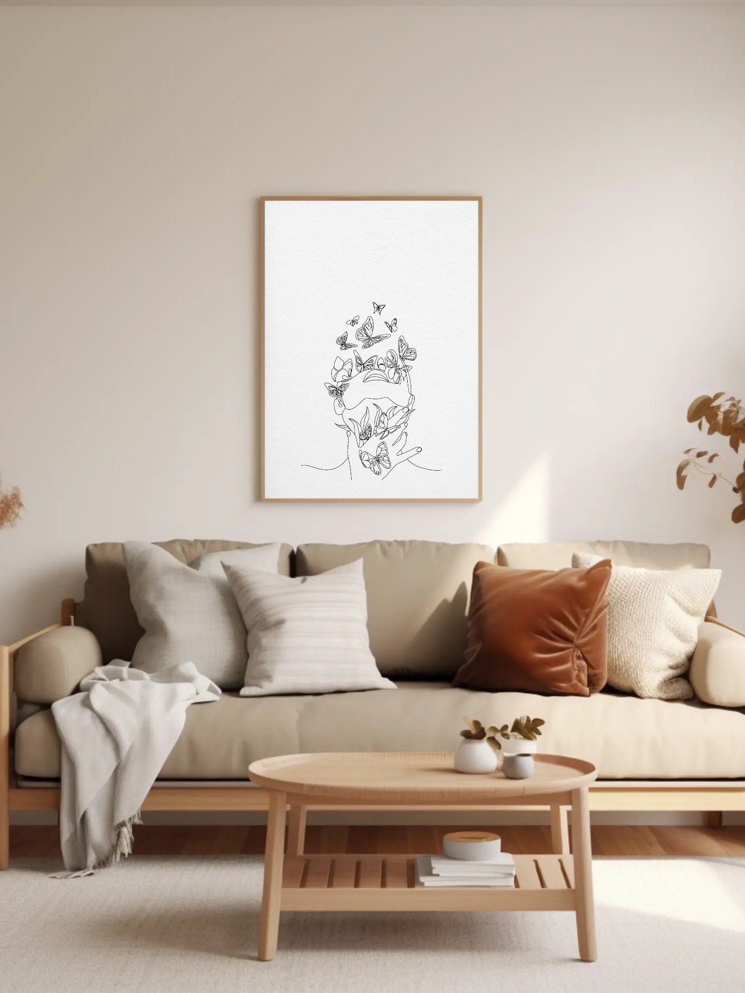 Butterfly Line Art Print - Minimalist One-Line Drawing of Woman with Butterflies, Modern Wall Art, Black and White Feminine Decor product image (2)