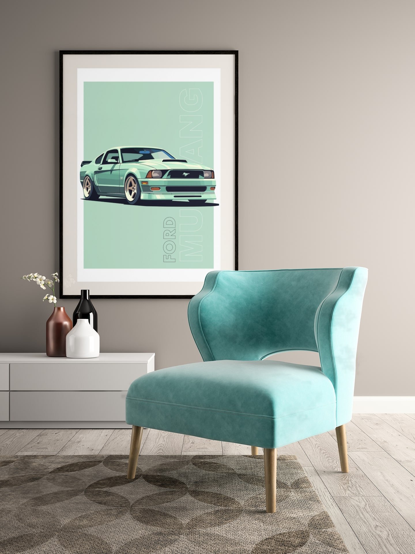 Vintage Ford Mustang GT Art Print, Classic Muscle Car Poster, Retro Automotive Wall Art, American Muscle Car Enthusiast Gift, Car Collector product image (4)