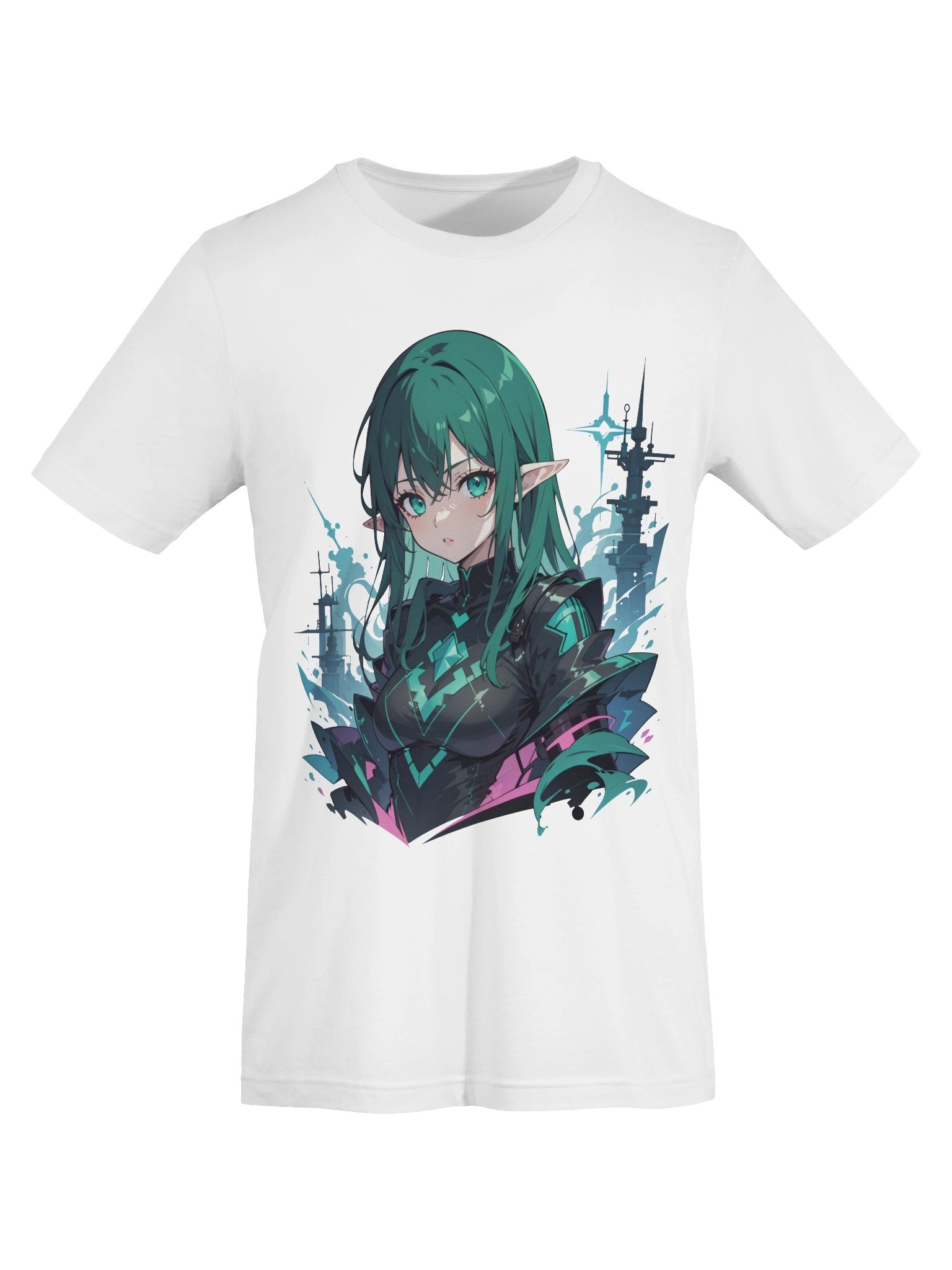 Emerald Matrix Cyberpunk Anime Tee - Techno-Sylvan Aesthetic product image (9)