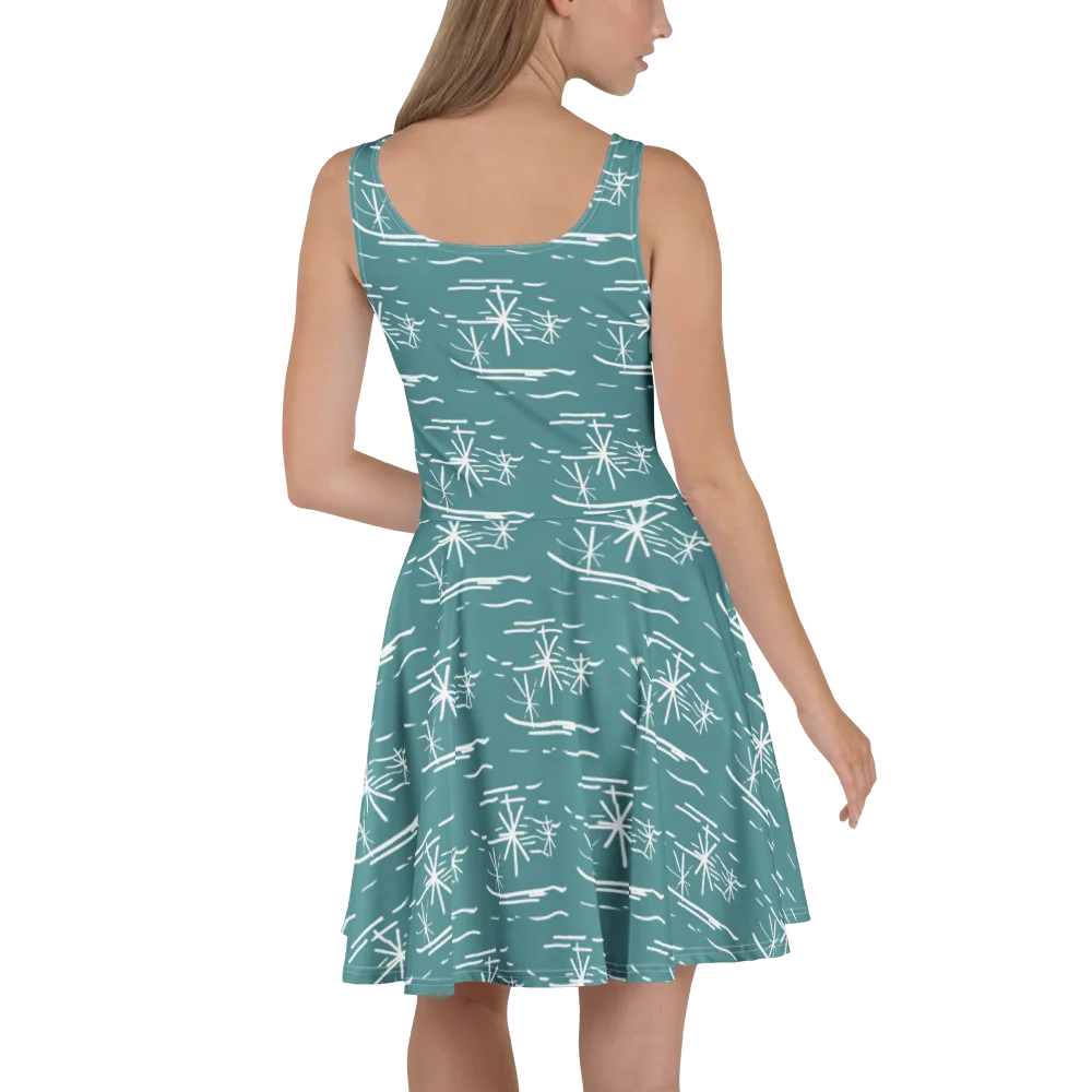 1950s Ocean Starry Teal All-Over Skater Dress product image (4)