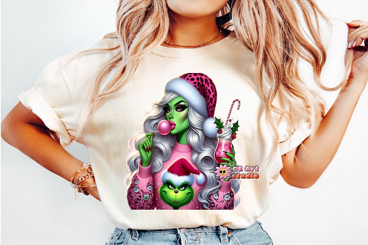 Pink Grinch Coquette Bow PNG Design product image (1)